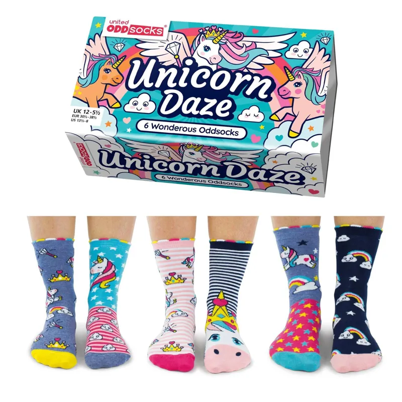 United Oddsocks Unicorn Daze Gift Box of Odd Socks - 6 Pack